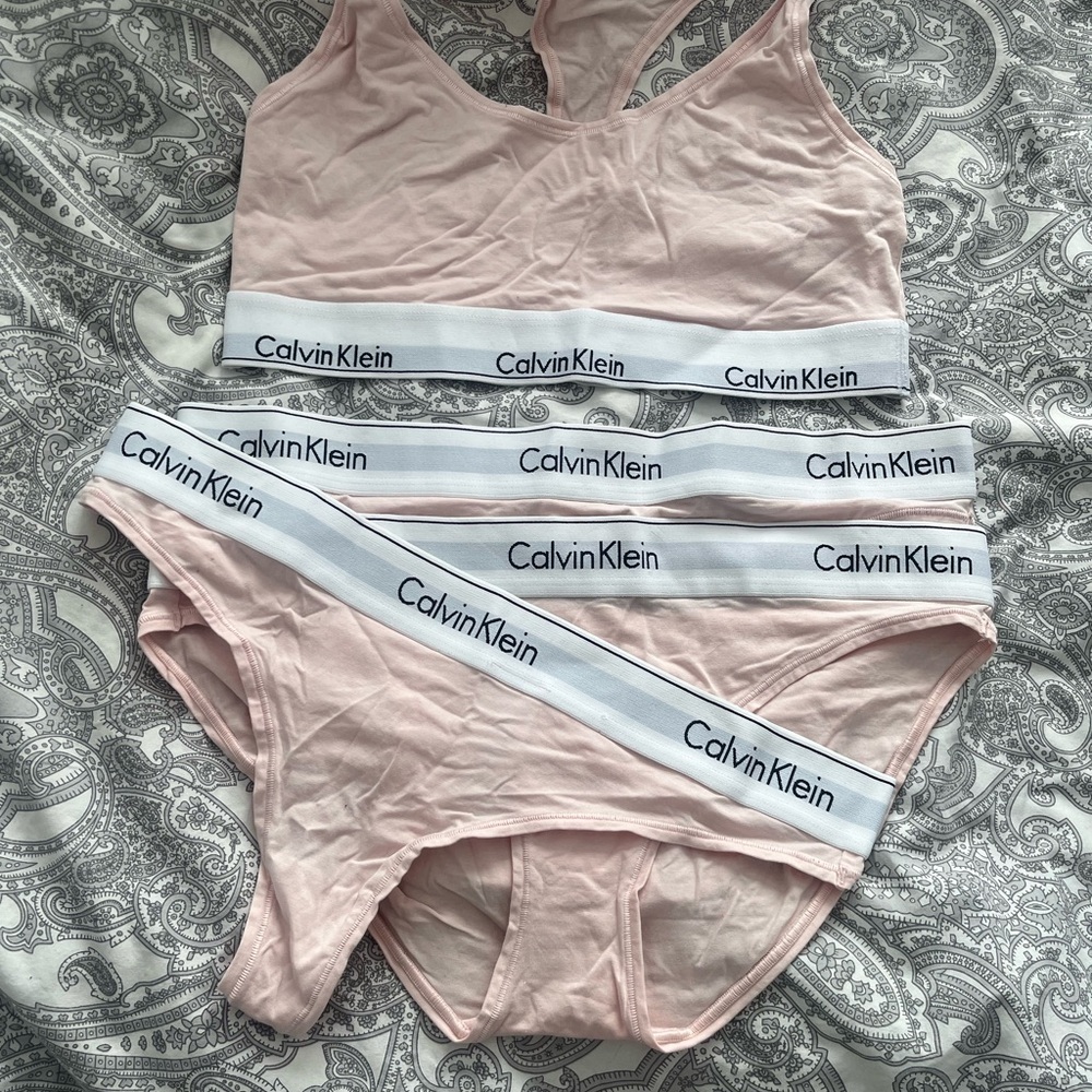 Calvin Klein Women's Pink Bralette and 3 Panty Set